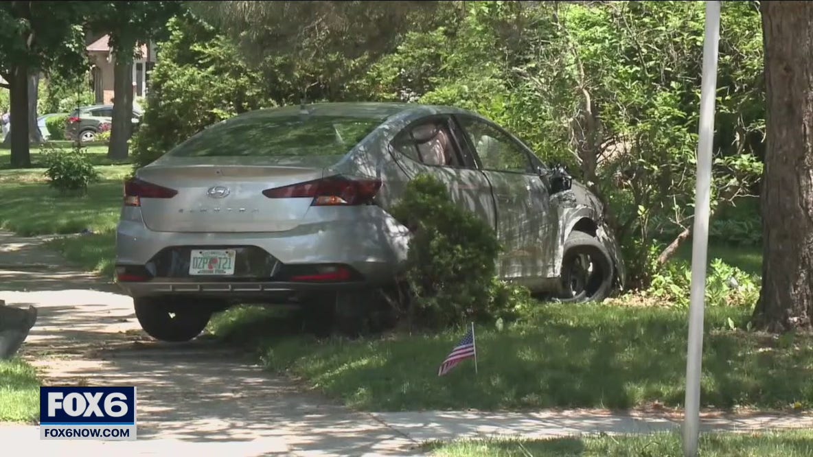 Pursuit, crash in Whitefish Bay yard caught on camera